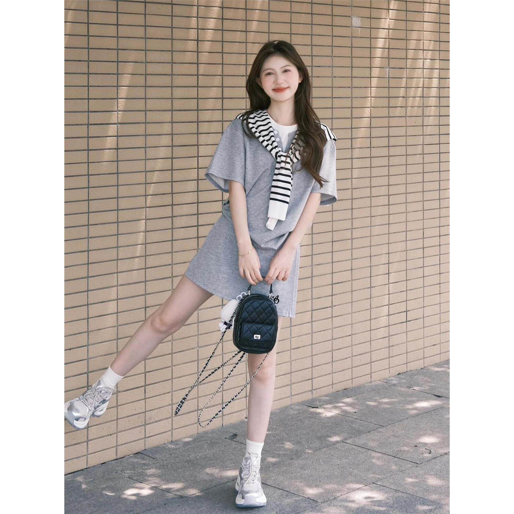 高级感休闲运动服套装女夏季学生宽松显瘦韩版时尚短袖短裙两件套