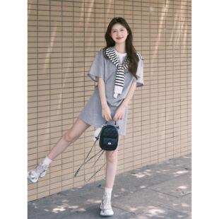 高级感休闲运动服套装女夏季学生宽松显瘦韩版时尚短袖短裙两件套