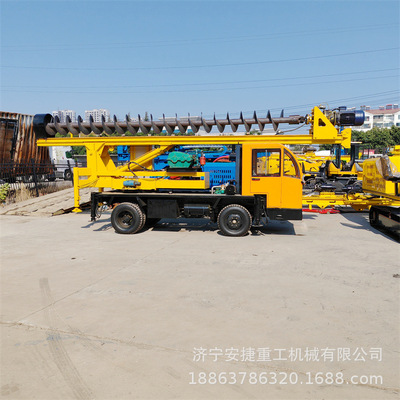 小型轮式地基打桩机 建筑砾石螺旋引孔机 合金弹头民房打桩机