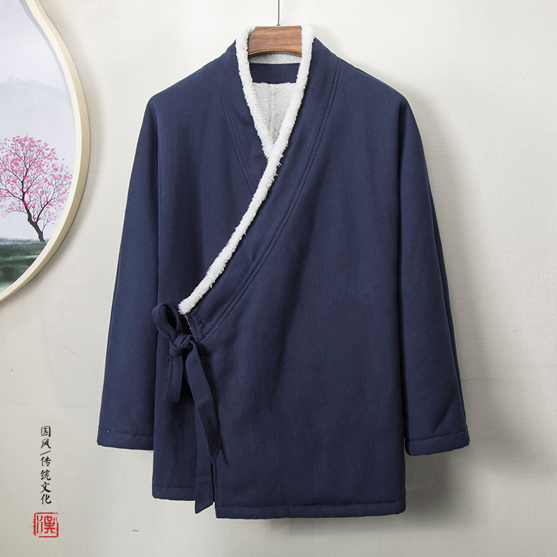 云梦集2020新款冬季中国风加棉男士V领改良汉服外套棉服