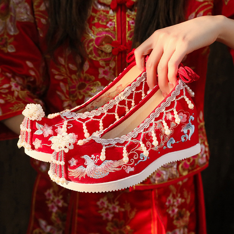 云梦集【南鸢】春秋女古风新娘婚鞋内增高中式古装秀禾鞋流苏绣汉
