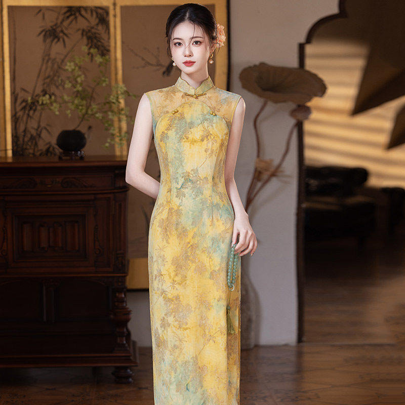 织造局黄色无袖国风新中式长款旗袍改良年轻款2026新款女高级感夏