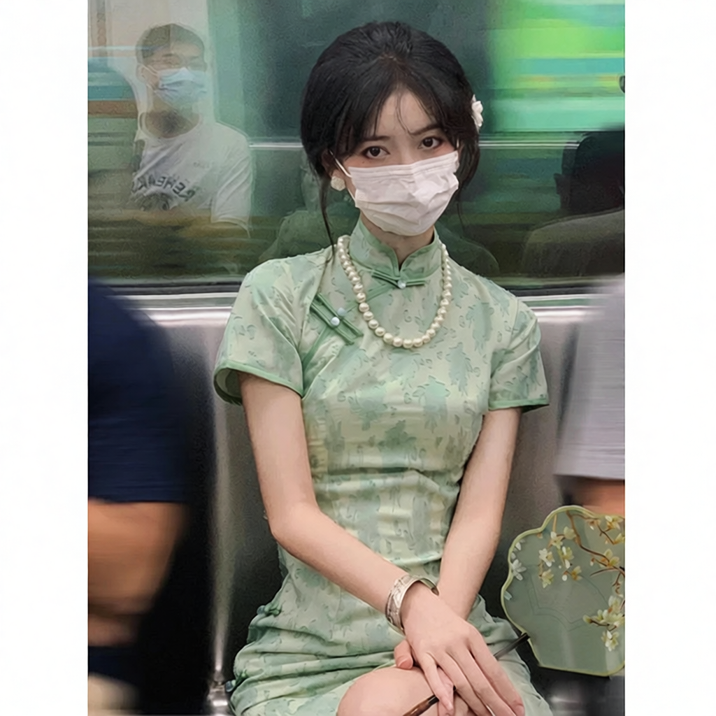 织造局盛夏老上海复古时尚灰绿改良旗袍新品年轻减龄烟雨江南长款