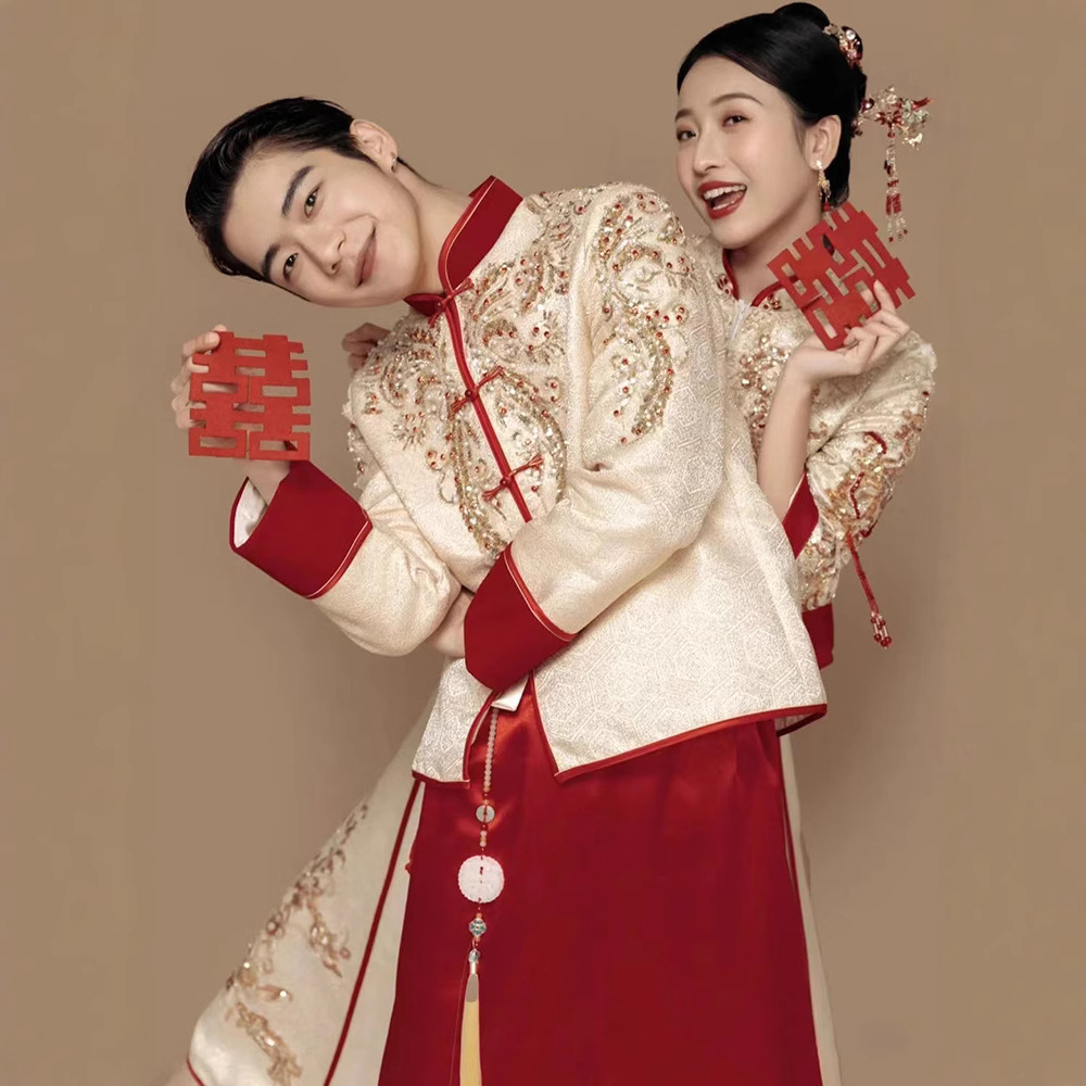 云梦集香槟色金色秀禾服男女套装新娘2025新款结婚婚服情侣嫁衣夏