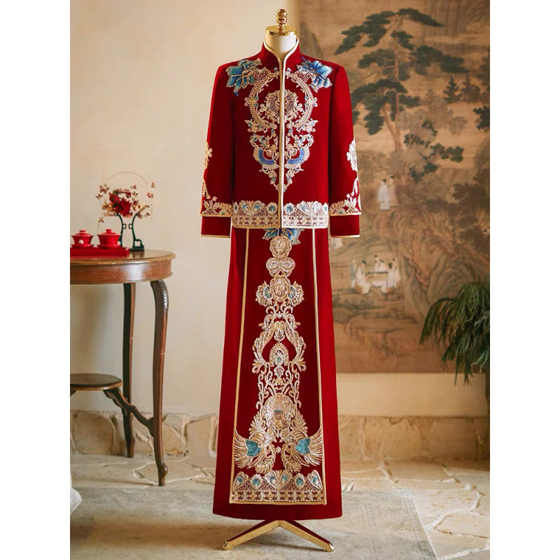 云梦集丝绒秀禾服男士新郎中式2025新款结婚敬酒礼服唐装接亲龙凤