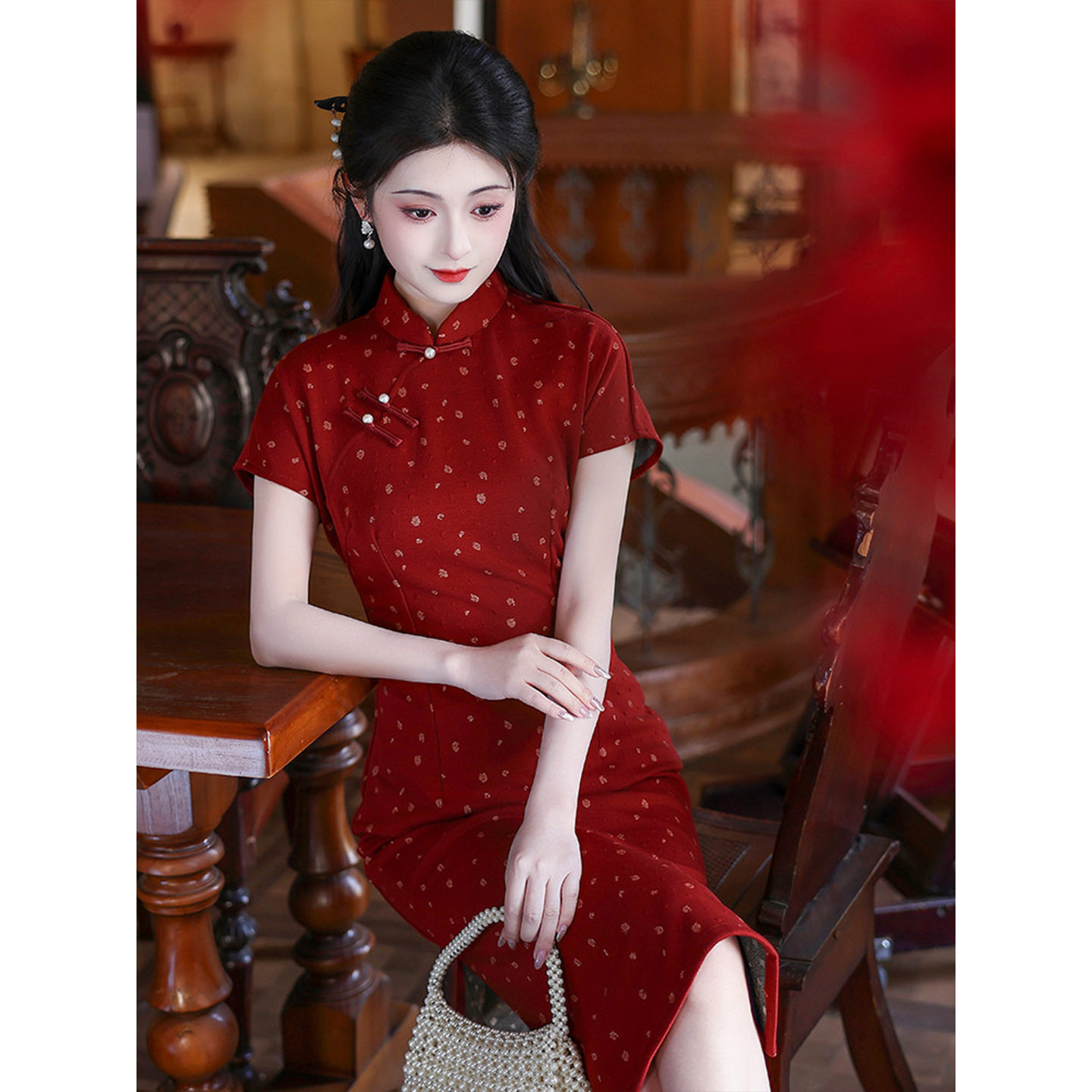 织造局红色新中式旗袍高考送考2026新款服订婚礼服小个子复古连衣