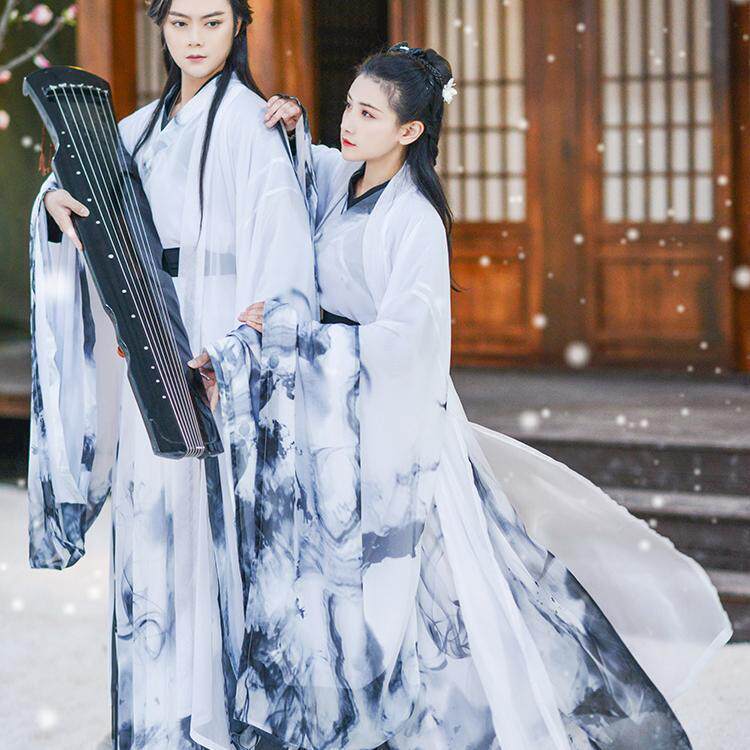 织造局汉服印花大袖衫交领齐腰襦裙大码雪纺古装情侣装服饰裙子