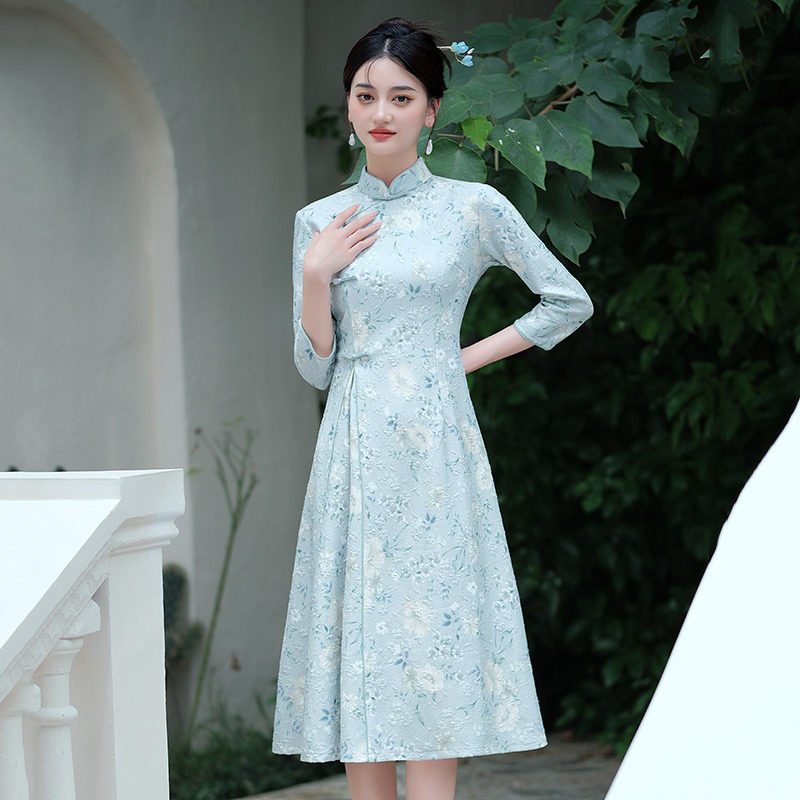 织造局显瘦奥戴国风新中式长袖旗袍改良年轻款女高级感复古连衣裙