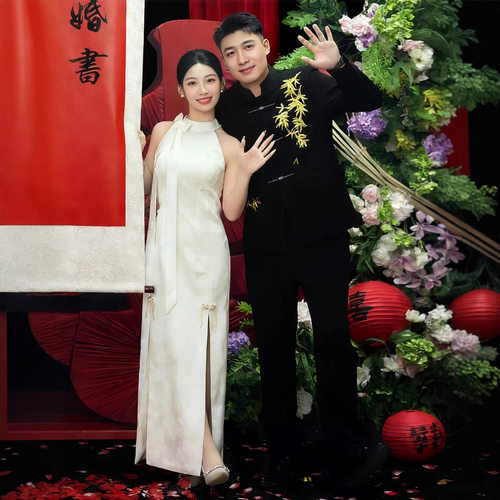 云梦集新中式金竹刺绣中山装男订婚宴主持人礼服立领盘扣西服套装