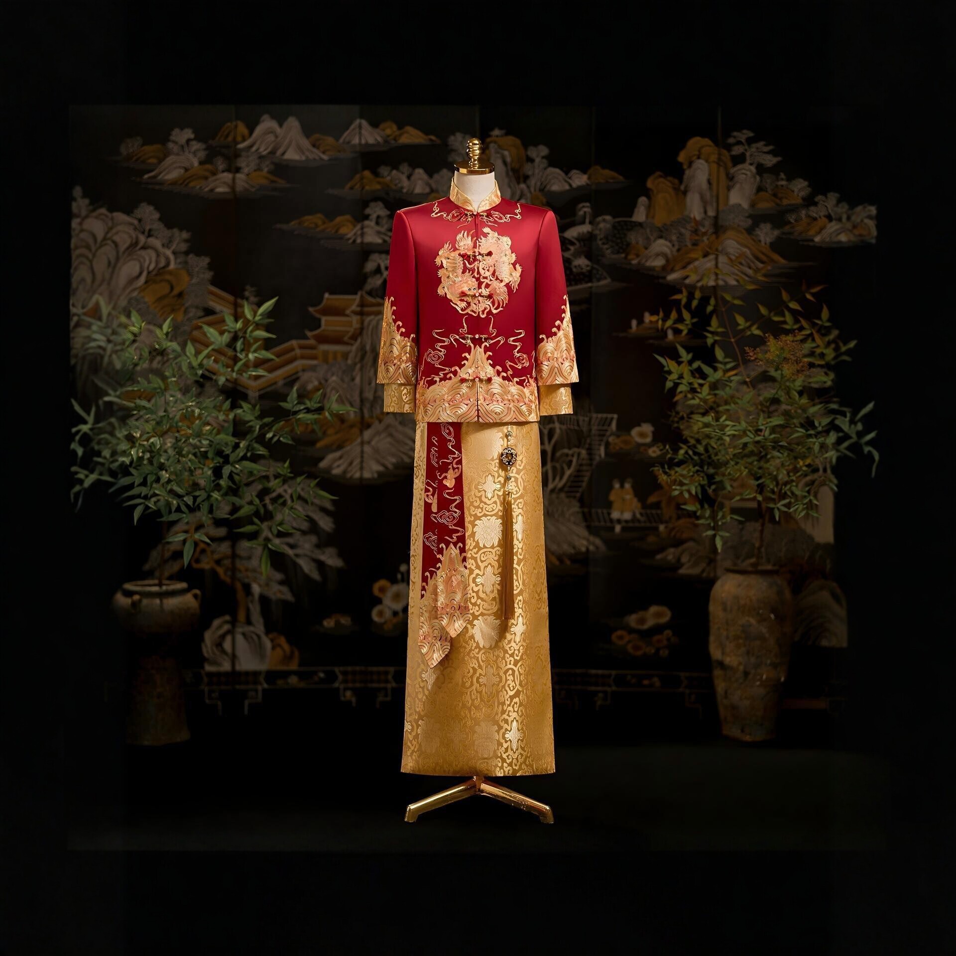 织造局男秀禾服新郎中式婚服龙凤刺绣敬酒服唐装结婚礼服2026新款