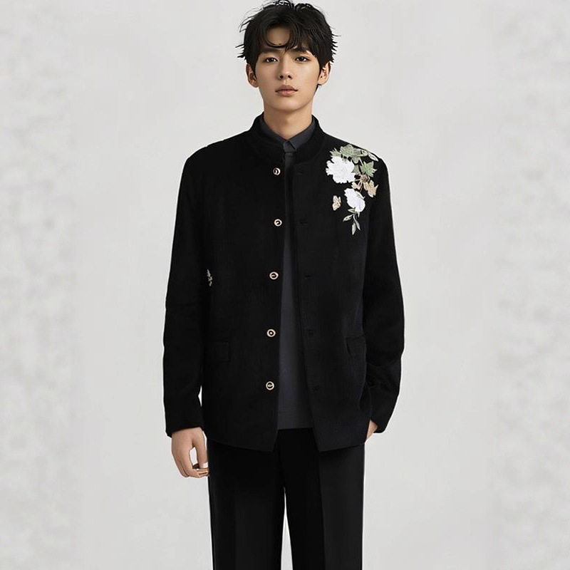 云梦集中式西装订婚新郎结婚新中式礼服中山装刺绣高档男女情侣款