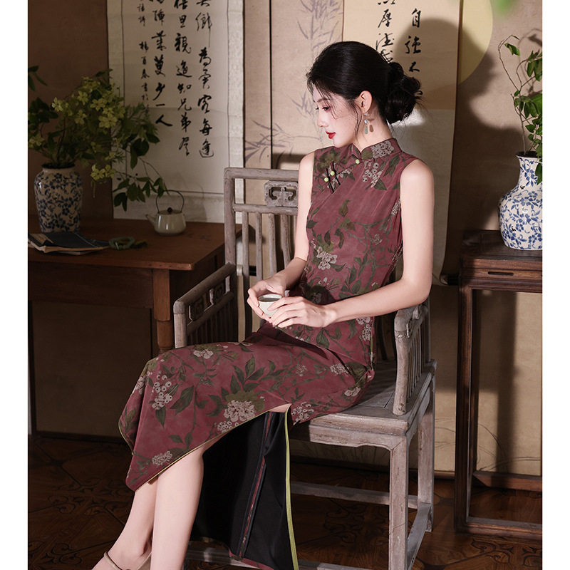 织造局玫红无袖旗袍裙新中式绝美气质年轻款送考夏季日常可穿少女