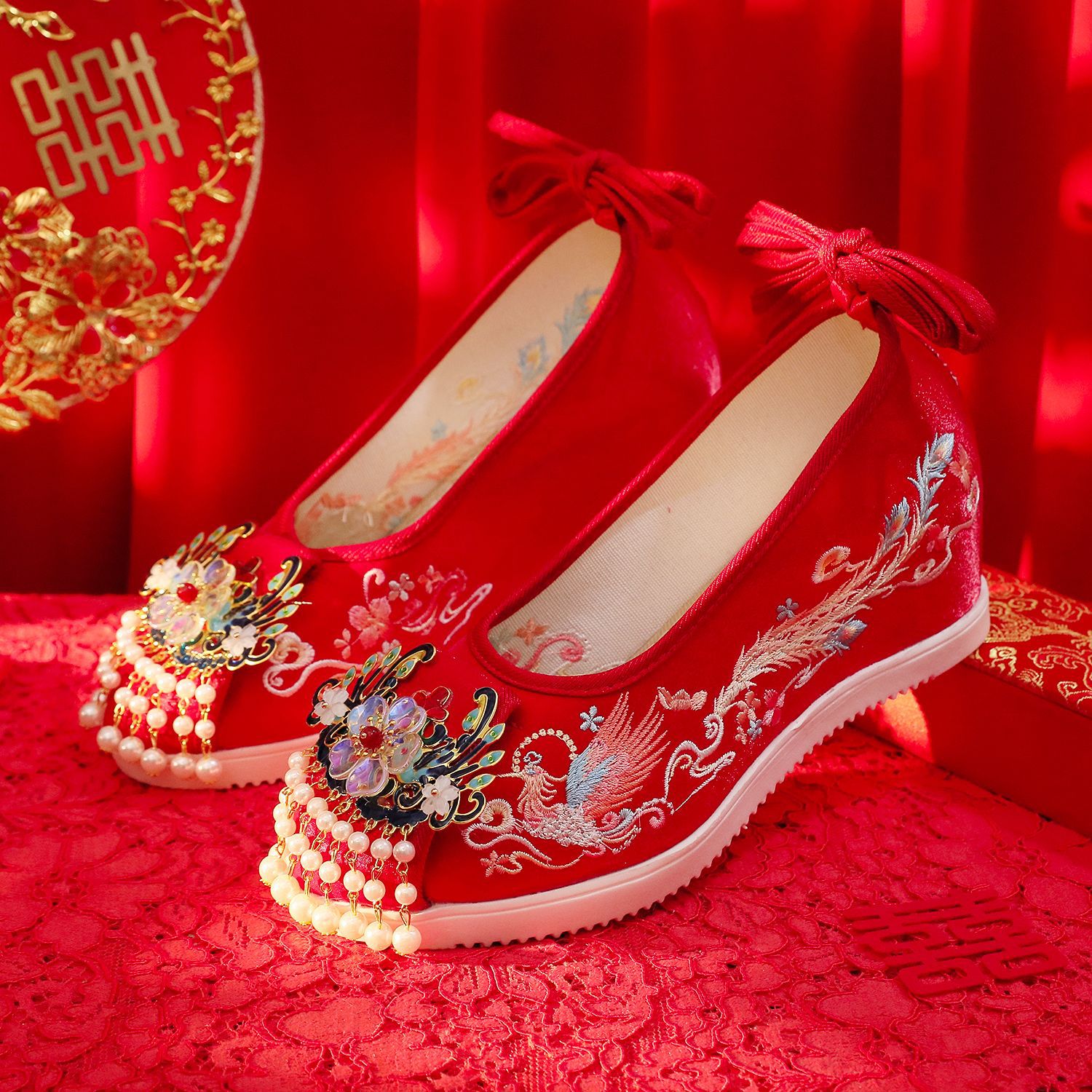 云梦集【七厘米至尊凤鸣】新流苏汉服鞋古风绣花鞋新娘秀禾婚鞋中