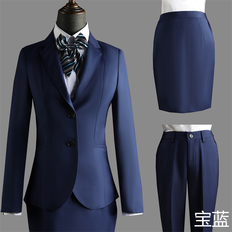 云梦集高品质女西服商务正装宝蓝色职业女裤套装西装白领工作服银