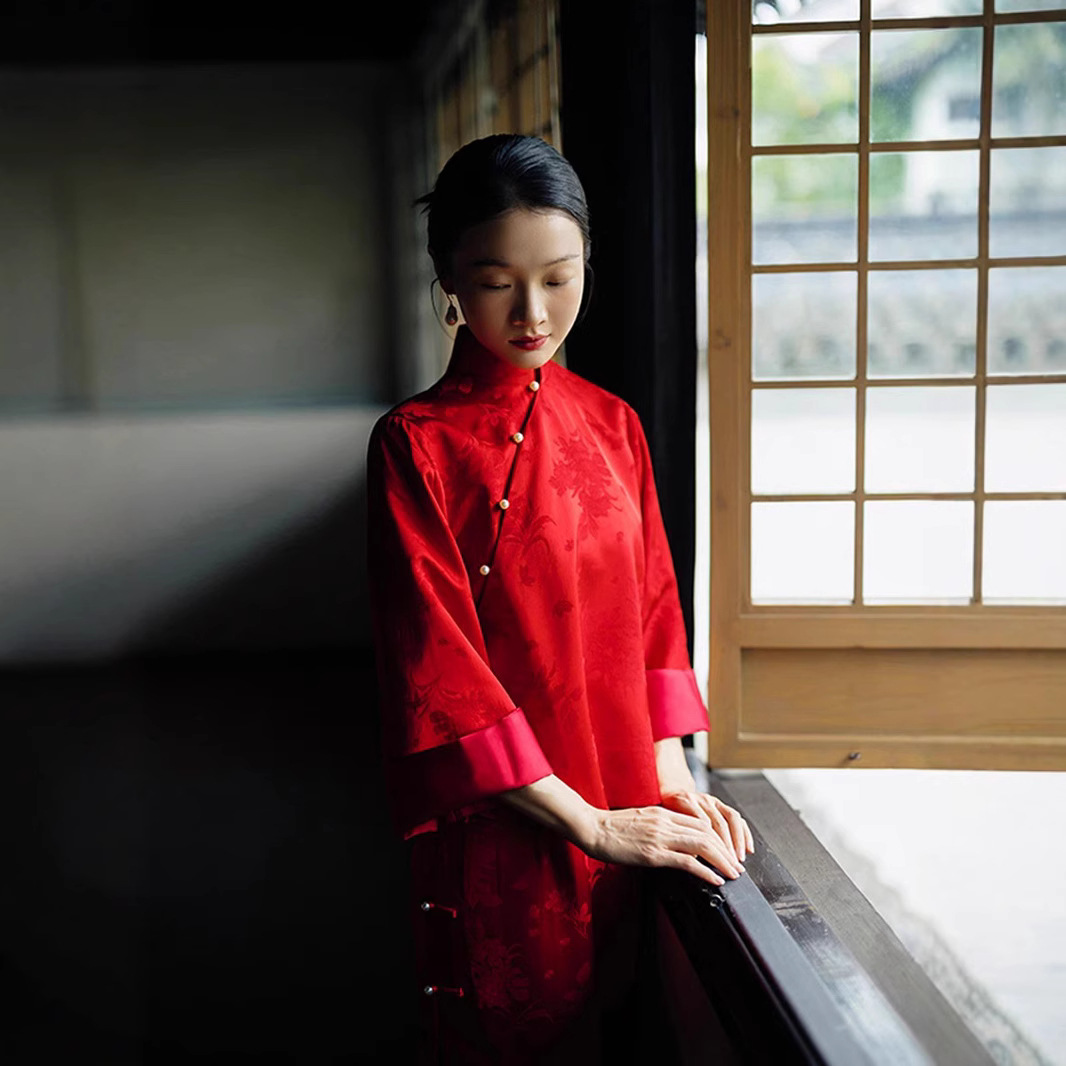 云梦集sisu新中式旗袍套装结婚订婚长袖礼服裙显白高级感宽松回门