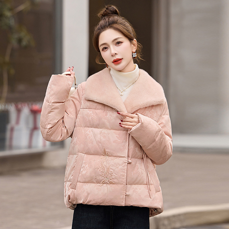 云梦集羽绒服2025冬新款新中式国风盘扣长袖翻领白鸭绒外套HE998