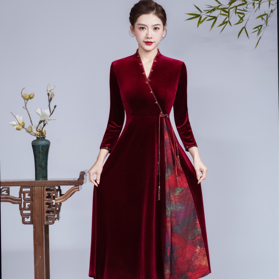 云梦集旗袍秋冬大码显瘦喜婆婆礼服新中式中国风婚宴会喜妈妈气质