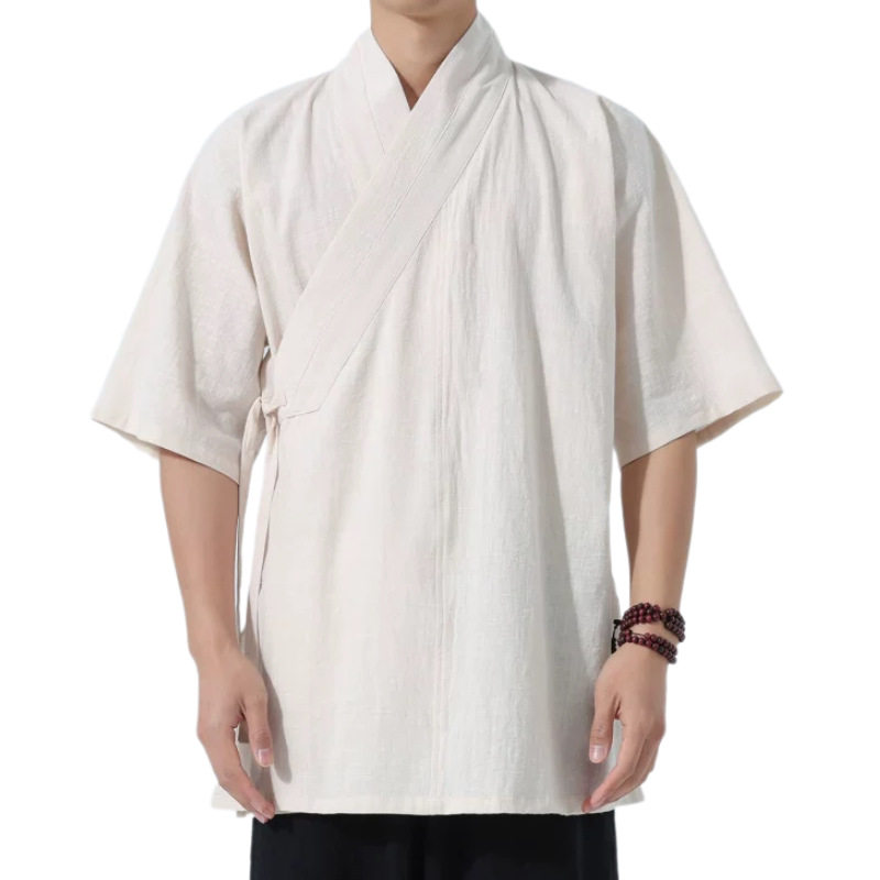 织造局明制汉服男日常交领右衽上衣棉麻短袖短衫改良宋制传统斜襟
