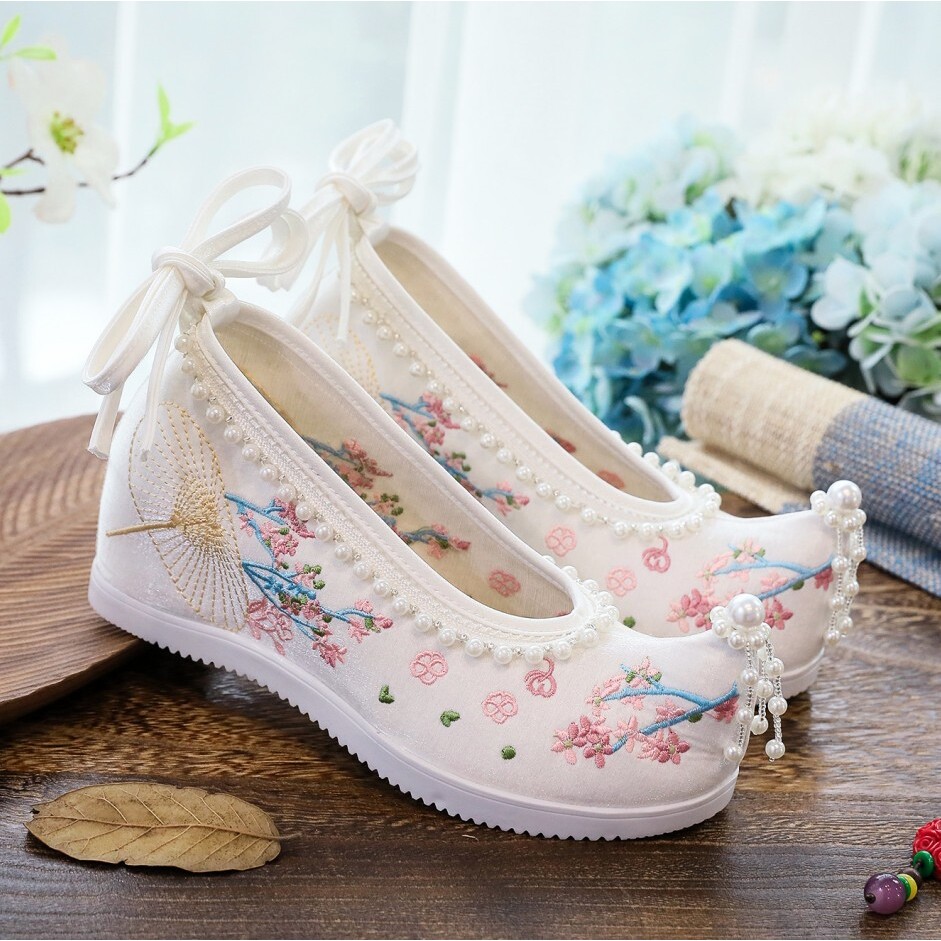 云梦集【珠花雨伞花】复古女弓鞋古代汉服配鞋子古风女鞋绣花鞋布