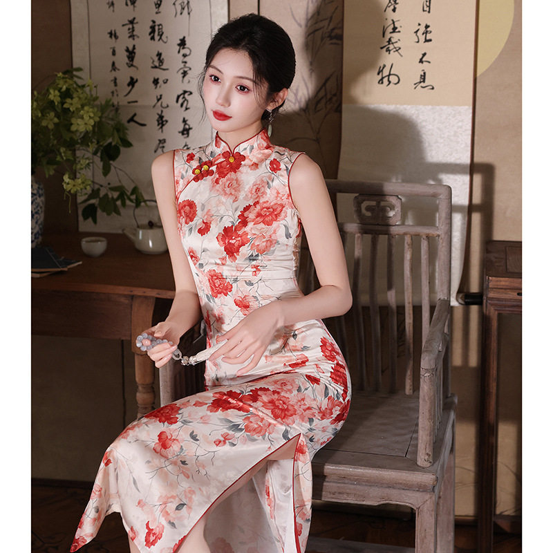 织造局大花旗袍女新中式绝美夏季订婚日常可穿气质无袖复古民国连
