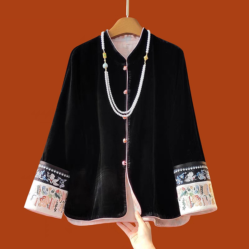 云梦集新中式女装唐装真丝丝绒外套2025秋冬新款国风刺绣复古旗袍