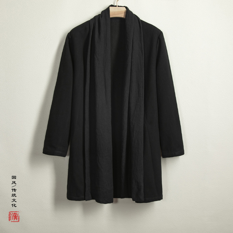 云梦集春装新款中国风男装棉麻男士改良汉服外套禅意围巾领加绒风