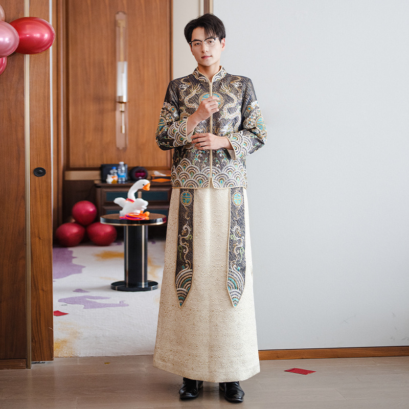 云梦集秀新郎2025新款中式结婚礼服新唐装马褂男古装唐装接亲服