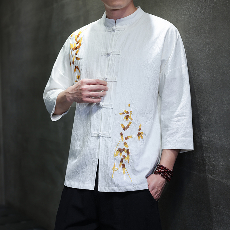 云梦集亚麻衬衫男短袖新中式盘扣半袖唐装夏季中国风男装棉麻五分