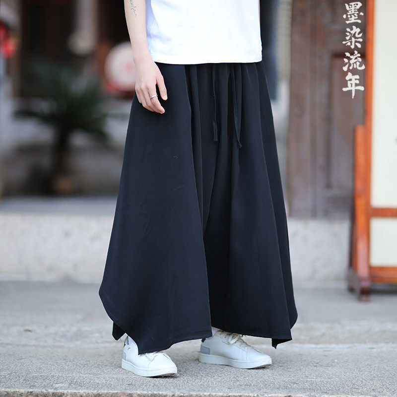 织造局裙裤男阔腿九分武士裤仙风道骨男装唐装汉服裤子宽松灯笼裤