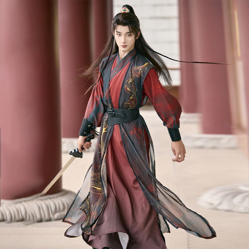 云梦集原创汉服男女同款汉元素宋制交领长衫褙子比甲彼岸花九尾黑