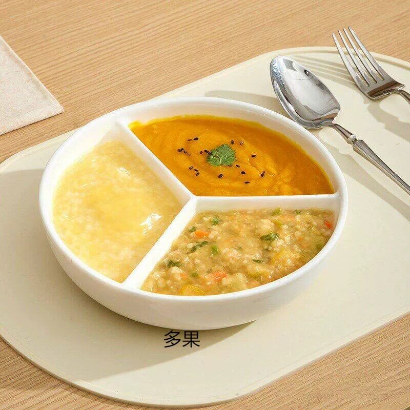 宝宝副食品一锅蒸餐盘家用圆形婴儿三分格陶瓷蒸蛋碗电饭锅内蒸菜