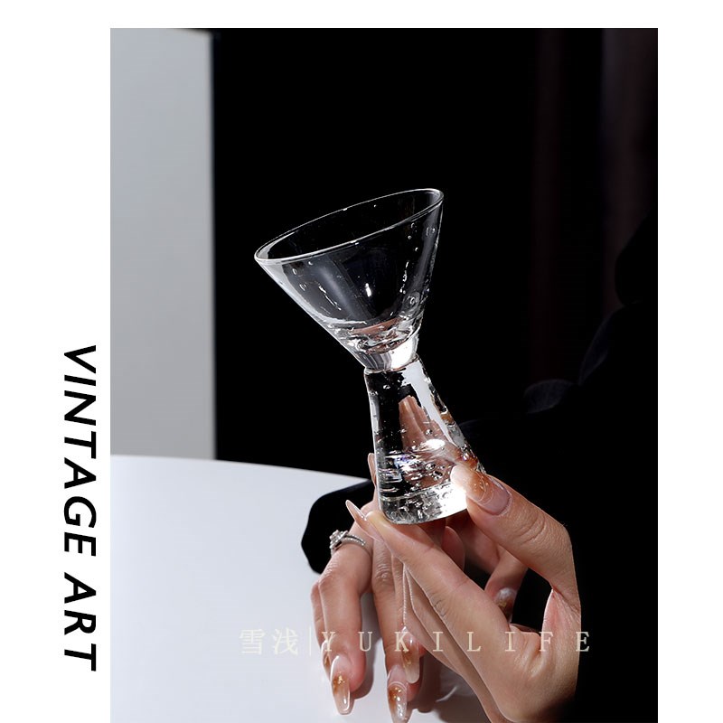 老厂货 压箱底库存1950s 中古玻璃高台小杯子清酒杯泡泡杯vintage