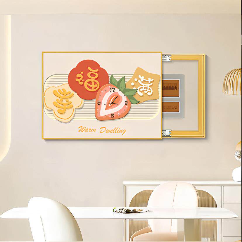奶油风电表箱装饰画现代简约配电箱弱电源遮挡左右推拉电闸盒挂画