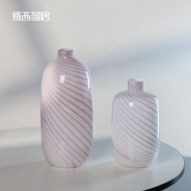 博西家居 粉色小口条纹葫芦水培玻璃花瓶摆件家居软装装饰品花器