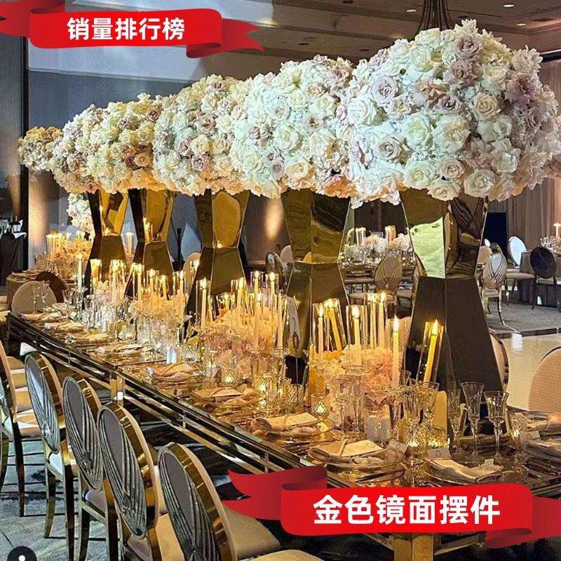 跨境北欧现代风镜面不锈钢花架宴会大型商场婚礼酒店陈列道具摆件
