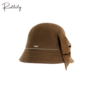 Riotlily/艾特里里帽子复古优雅蝴蝶结绵羊毛秋冬渔夫帽新年礼物