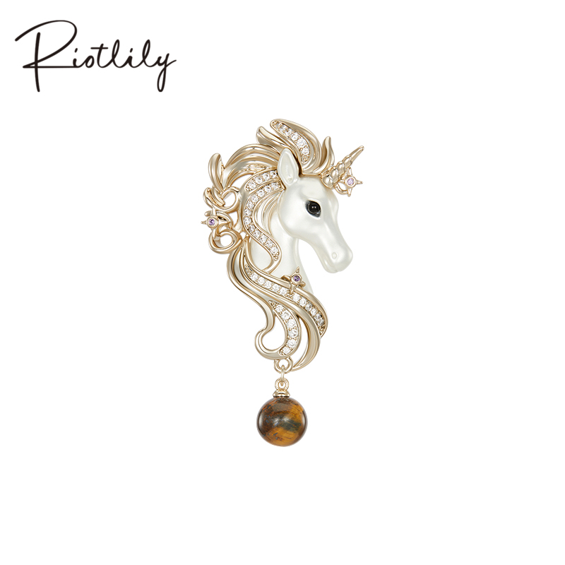 Riotlily/艾特里里灵运独角兽系列胸针镶锆虎眼石吊坠圣诞礼物
