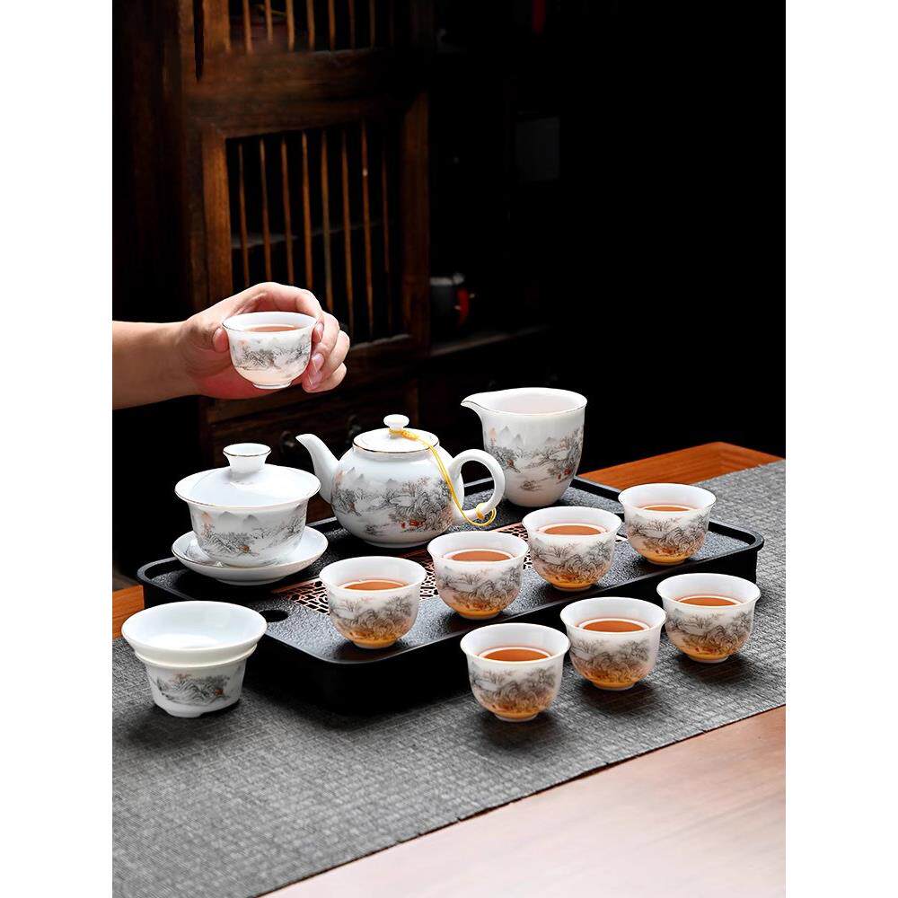 冰羊肉肥玉茶壶功夫茶套装家庭办公室接待陶瓷盖碗茶杯高档礼盒