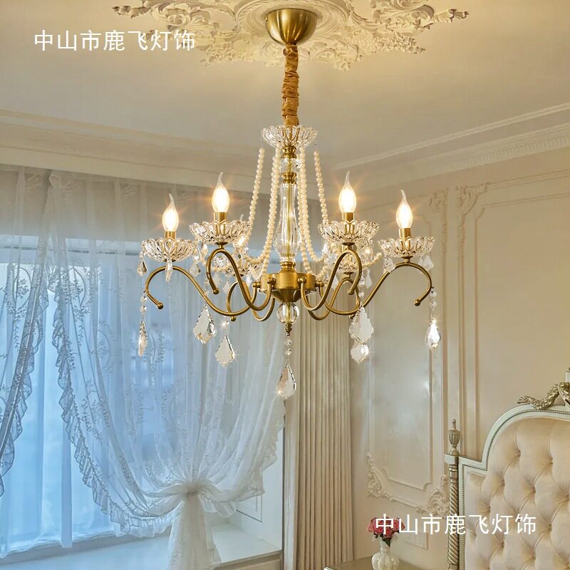 法式轻奢铜本色水晶吊灯美式复古风别墅客厅卧室餐厅酒店装饰吊灯