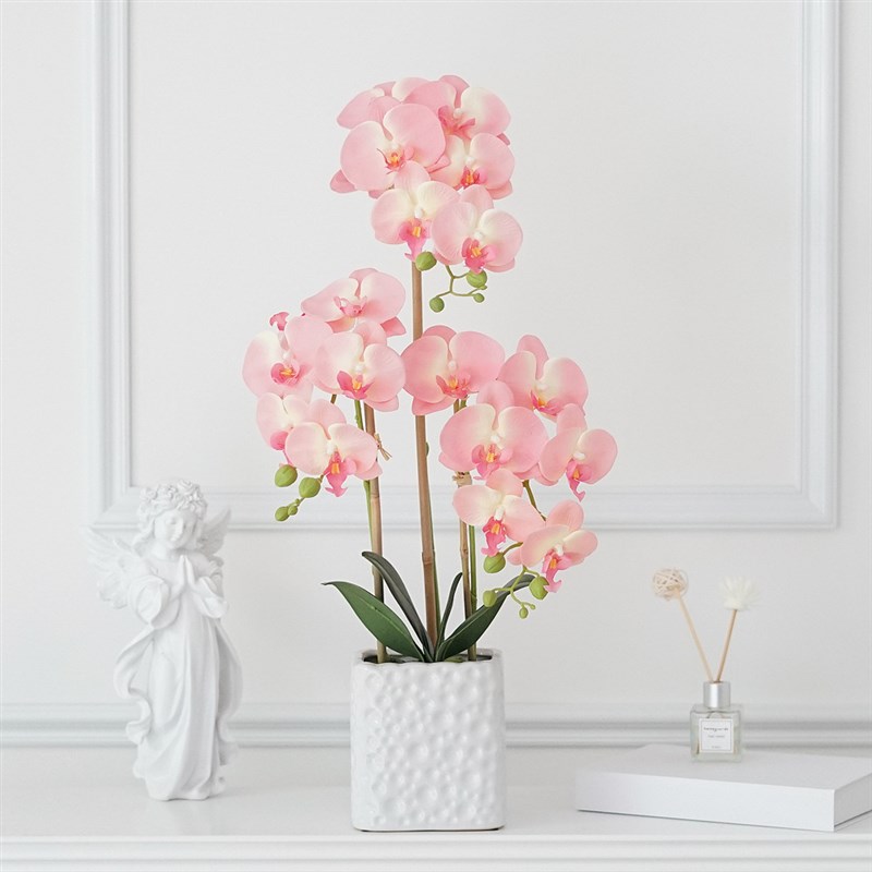 高档蝴蝶兰仿真花盆栽北欧装饰假花套装盆景客厅插花陶瓷摆件
