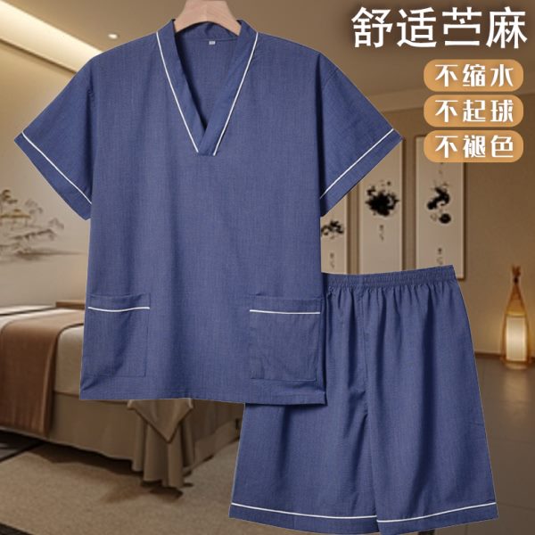 新款汗蒸服男款苎麻足浴服高档洗浴中心客人睡衣棉麻洋气按摩服男