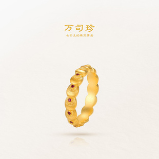 万司珍手工古法黄金 幸运孔雀翎连排花丝戒指 足金戒指纯金礼物