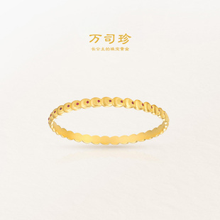 万司珍手工古法黄金 幸运孔雀翎花丝手镯 足金手镯红宝石纯金礼物