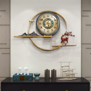 饰新中式 纯铜挂钟客厅家用创意餐厅挂墙钟表轻奢静音钟艺术装 时钟