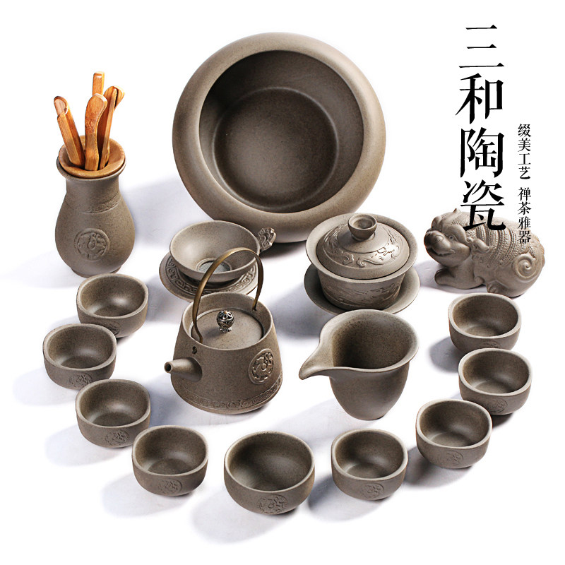 粗陶功夫茶具 茶壶茶杯盖碗公道杯釉土陶茶具