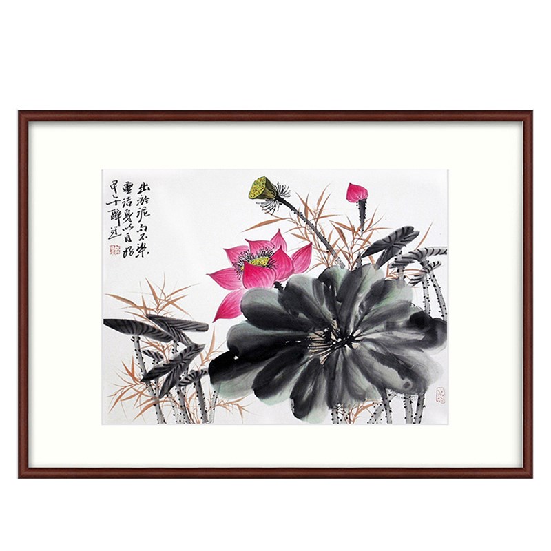 纯手绘国画鸟书画装饰办公室挂画连年余写意水墨蜻蜓鲤鱼荷