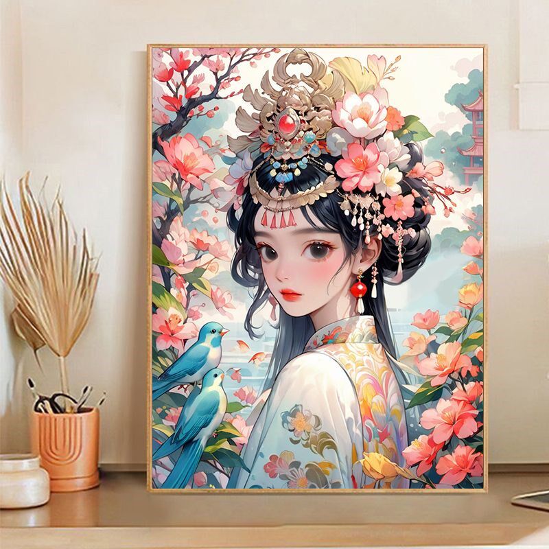 国潮国风数字油画涂色画画级感手工丙烯填色油彩画新款