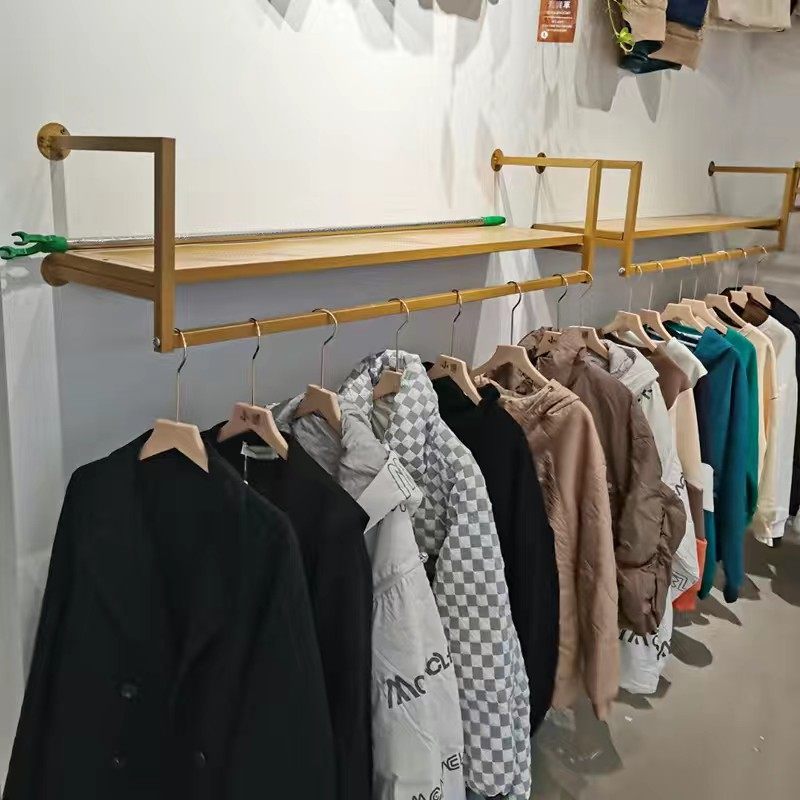 加粗服店展示架挂板上墙挂衣架女店挂架侧挂壁挂式金色架
