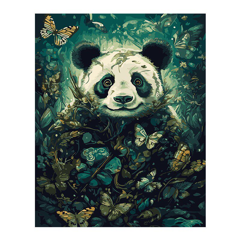 数字油画手工填充梦幻熊猫狐狸麋鹿手工手绘涂色丙烯油彩画画