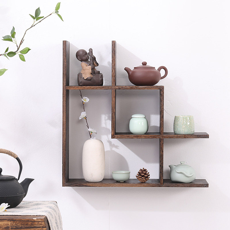 实木博古架壁挂多宝阁墙上挂墙茶具架茶壶架展示书架装饰架